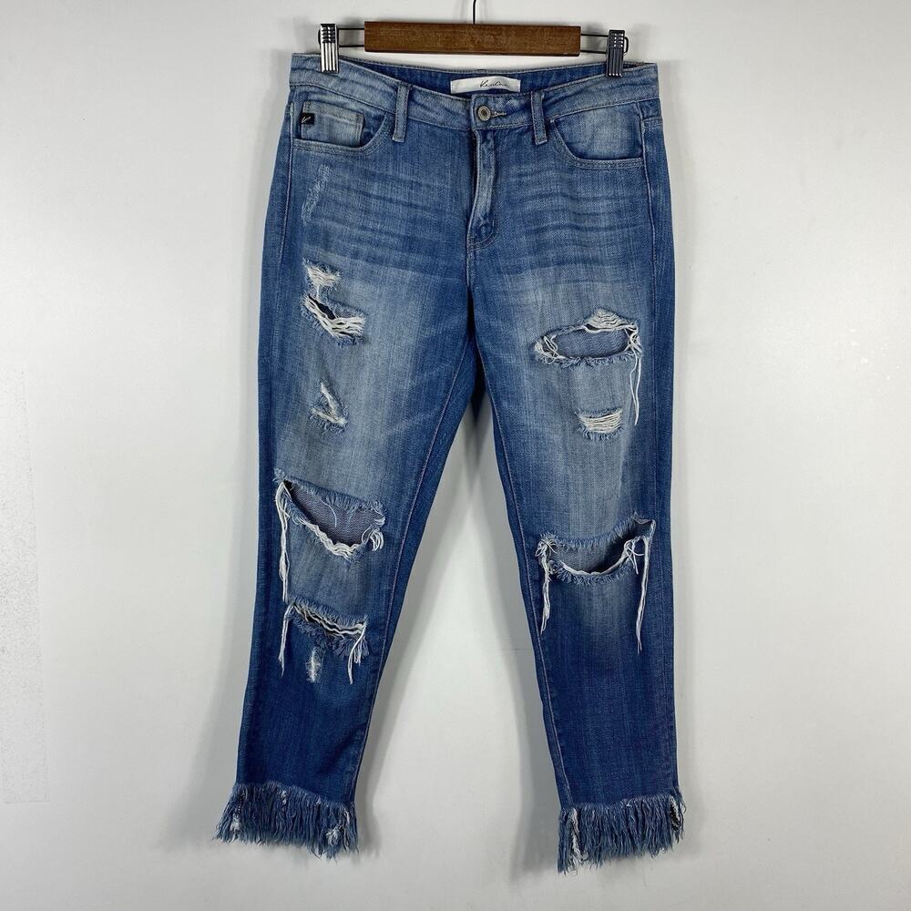 Kancan Size 3 25 Distressed Frayed Hem Crop Jeans Blue Medium Wash